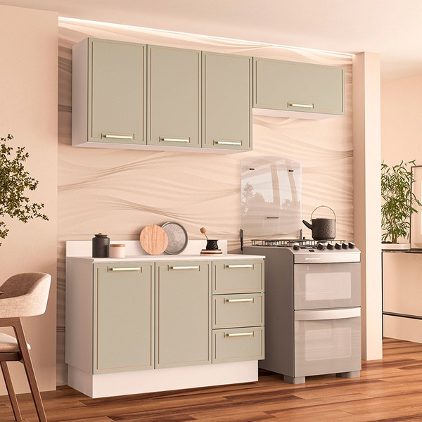 Cozinha Completa Amara 6 Portas 3 Gavetas 40250093 Branco/Verde Oliva - Politorno