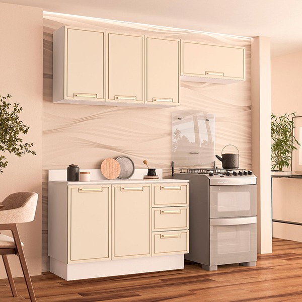 Cozinha Completa Amara 6 Portas 3 Gavetas 40250093 Branco/Creme - Politorno