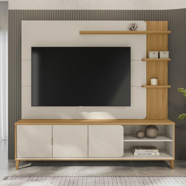 Estante para TV Até 70 Polegadas Lyon 3 Portas Tauari/Off White - Pnr Móveis