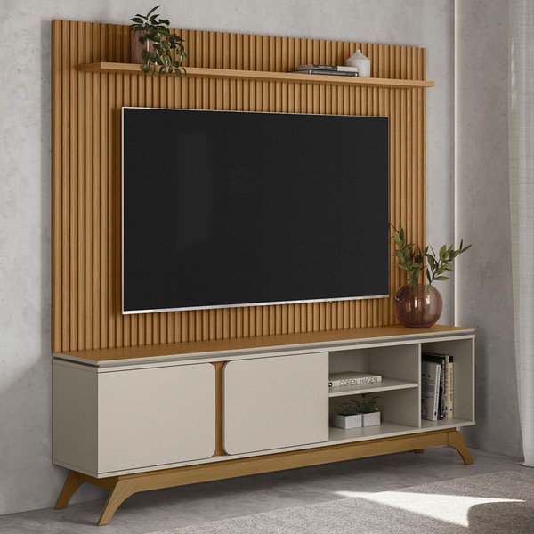 Estante para TV Até 75 Polegadas Street 2 Portas Nature/Off White - Pnr Móveis