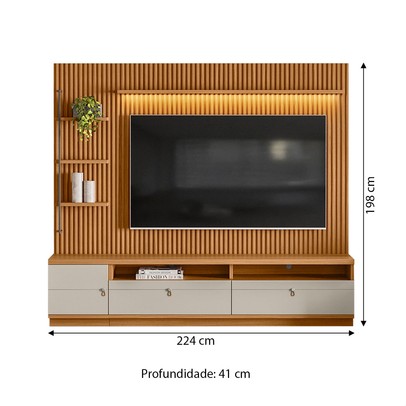 Estante para TV Até 75 Polegadas Colina 1 Porta com Led Nature/Off White - Pnr Móveis