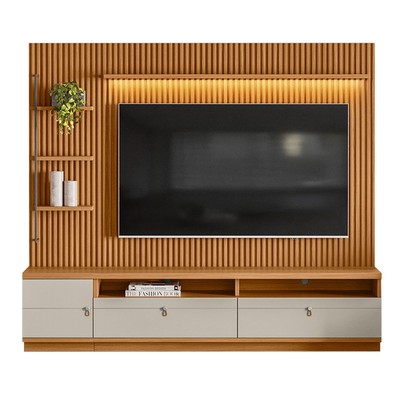 Estante para TV Até 75 Polegadas Colina 1 Porta com Led Nature/Off White - Pnr Móveis