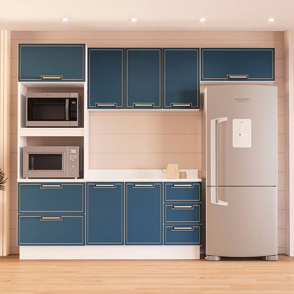 Cozinha Completa Amara 8 Portas 4 Gavetas 40250094 Azul/Branco - Politorno