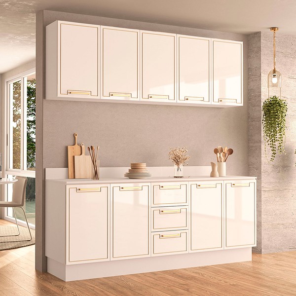 Cozinha Completa Amara 9 Portas 3 Gavetas Branco - Politorno