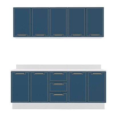 Cozinha Completa Amara 9 Portas 3 Gavetas Branco/Azul - Politorno