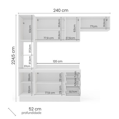 Cozinha Completa Amara 8 Portas 3 Gavetas 40250096 Branco/Azul - Politorno