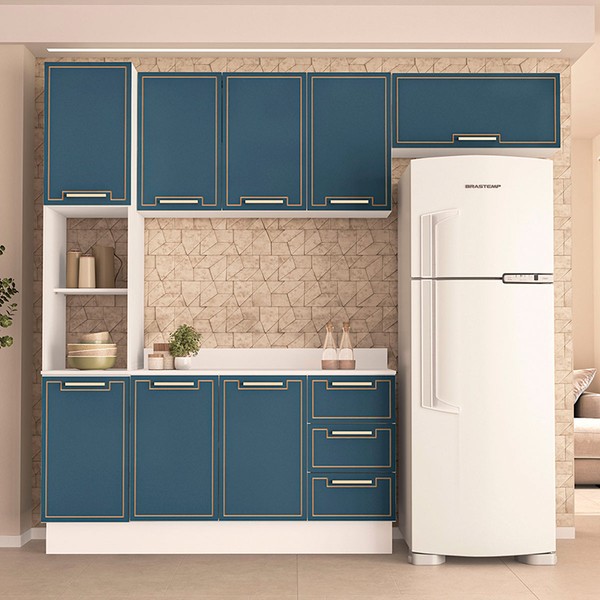 Cozinha Completa Amara 8 Portas 3 Gavetas 40250096 Branco/Azul - Politorno
