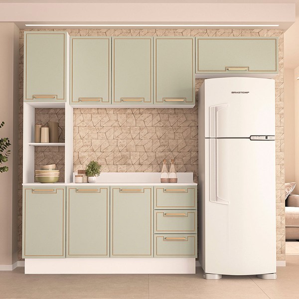 Cozinha Completa Amara 8 Portas 3 Gavetas 40250096 Branco/Verde Oliva - Politorno