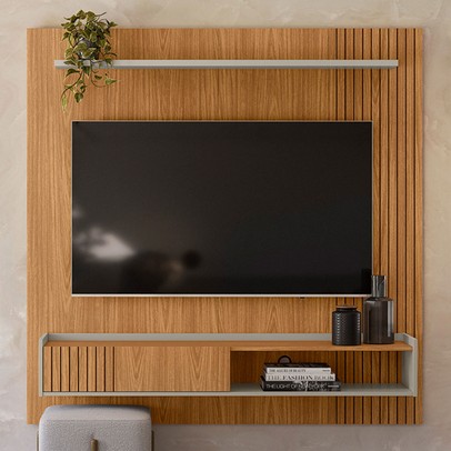Painel para TV Até 65 Polegadas Island 1 Porta Nature/Off White - Pnr Móveis