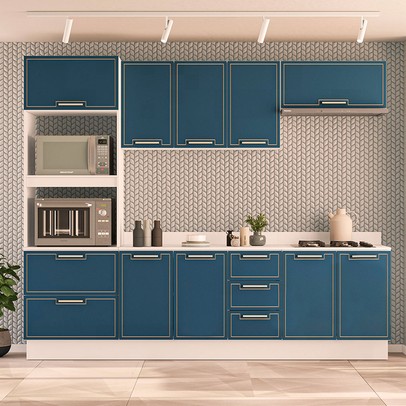 Cozinha Completa Amara 10 Portas 4 Gavetas Azul/Branco - Politorno