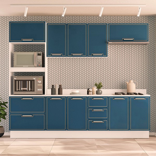 Cozinha Completa Amara 10 Portas 4 Gavetas Azul/Branco - Politorno