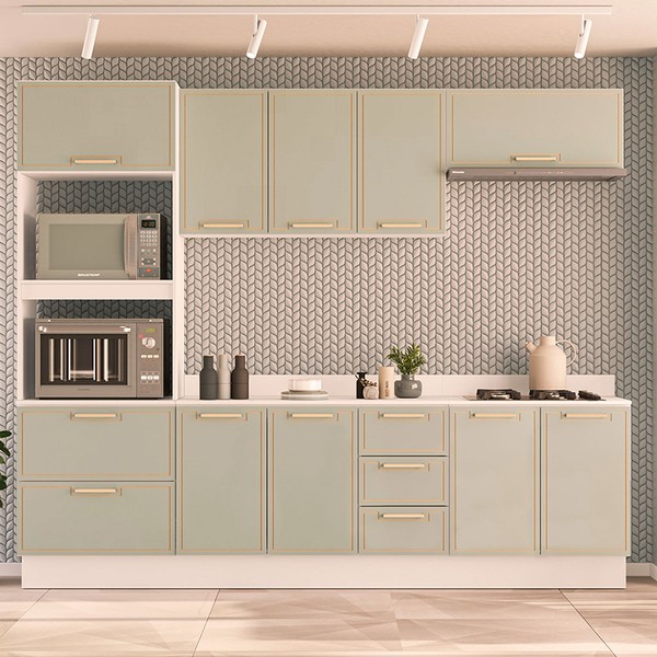 Cozinha Completa Amara 10 Portas 4 Gavetas Verde Oliva/Branco - Politorno