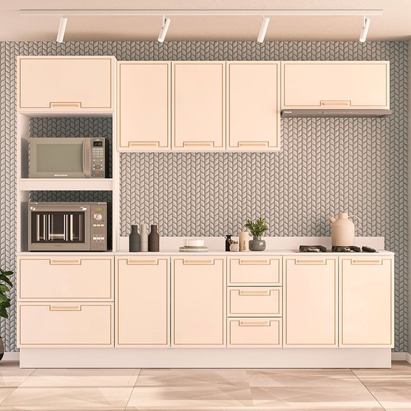 Cozinha Completa Amara 10 Portas 4 Gavetas Creme/Branco - Politorno