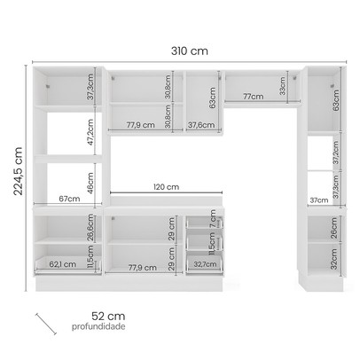 Cozinha Completa Amara 10 Portas 4 Gavetas 40250098 Azul/Branco - Politorno