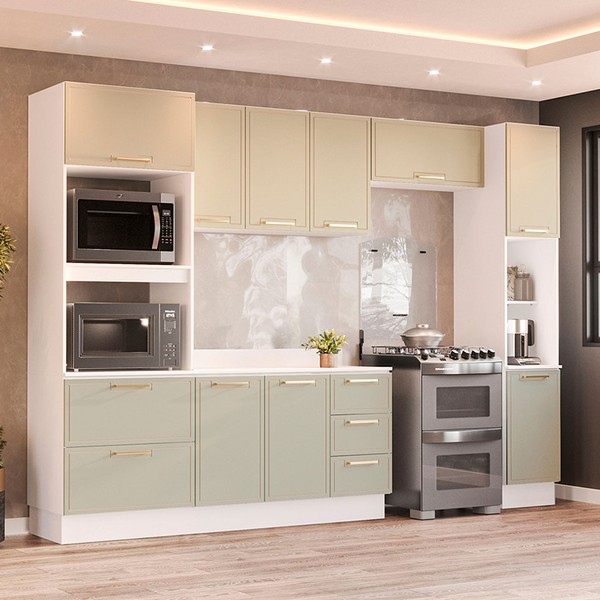 Cozinha Completa Amara 10 Portas 4 Gavetas 40250098 Verde Oliva/Branco - Politorno