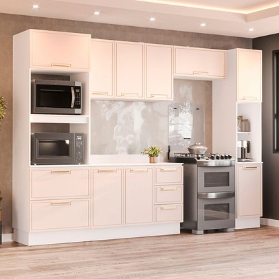 Cozinha Completa Amara 10 Portas 4 Gavetas 40250098 Creme/Branco - Politorno