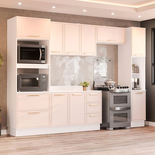 Cozinha Completa Amara 10 Portas 4 Gavetas 40250098 Creme/Branco - Politorno
