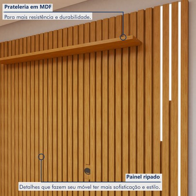 Rack com Painel para TV Até 75 Polegadas Paris Gaia 2 Portas 2 Prateleiras com Led Naturalle - Mavaular