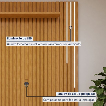 Rack com Painel para TV Até 75 Polegadas Paris Gaia 2 Portas 2 Prateleiras com Led Naturalle - Mavaular