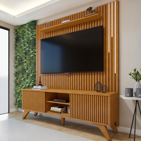 Rack com Painel para TV Até 75 Polegadas Paris Gaia 2 Portas 2 Prateleiras com Led Naturalle - Mavaular