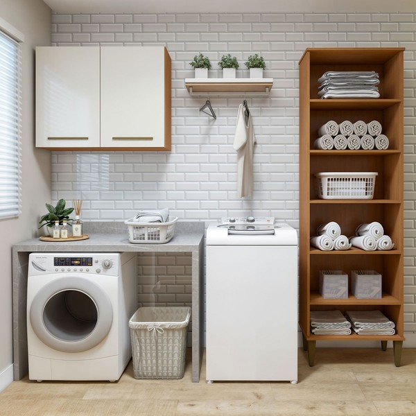 Lavanderia Completo Belém 2 Portas 6 Prateleiras Nature/Off White - Kaiki Móveis