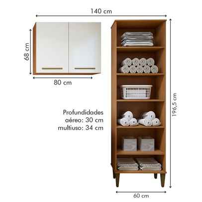Lavanderia Completo Belém 2 Portas 6 Prateleiras Nature/Off White - Kaiki Móveis