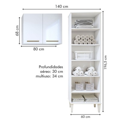 Lavanderia Completo Belém 2 Portas 6 Prateleiras Branco - Kaiki Móveis