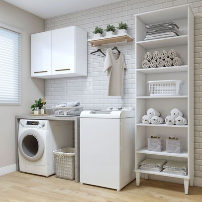 Lavanderia Completo Belém 2 Portas 6 Prateleiras Branco - Kaiki Móveis