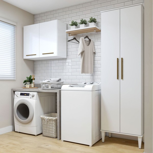 Lavanderia Completa São Gonçalo 4 Portas 6 Prateleiras Branco - Kaiki Móveis