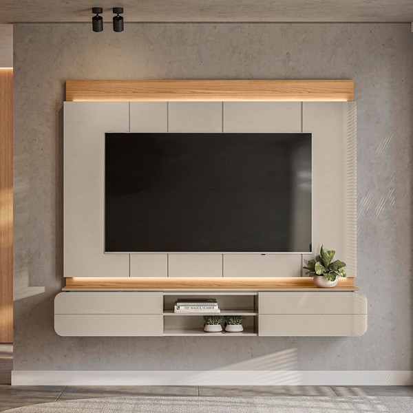 Painel para TV Até 75 Polegadas Jester 2 Portas Tauari/Off White Brilho - Pnr Móveis