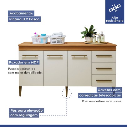 Armário Multiuso Nova Iguaçu 3 Portas 3 Gavetas Nature/Off White - Kaiki Móveis