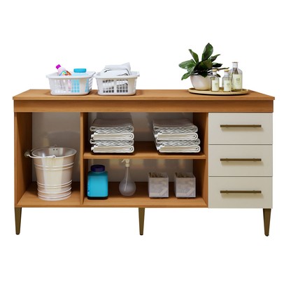 Armário Multiuso Nova Iguaçu 3 Portas 3 Gavetas Nature/Off White - Kaiki Móveis