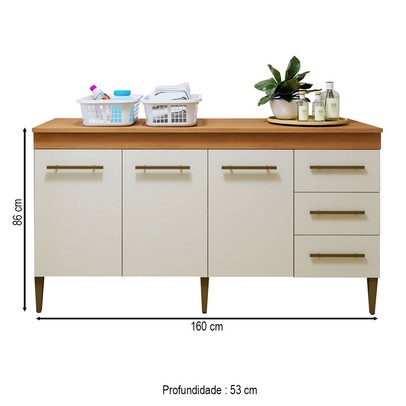 Armário Multiuso Nova Iguaçu 3 Portas 3 Gavetas Nature/Off White - Kaiki Móveis