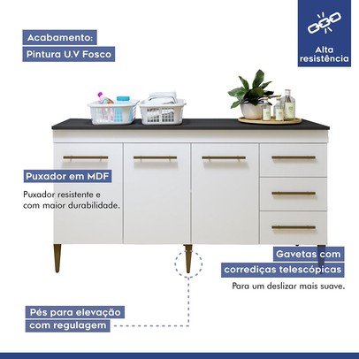 Armário Multiuso Nova Iguaçu 3 Portas 3 Gavetas Branco - Kaiki Móveis