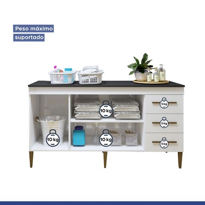 Armário Multiuso Nova Iguaçu 3 Portas 3 Gavetas Branco - Kaiki Móveis