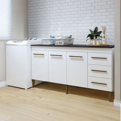 Armário Multiuso Nova Iguaçu 3 Portas 3 Gavetas Branco - Kaiki Móveis