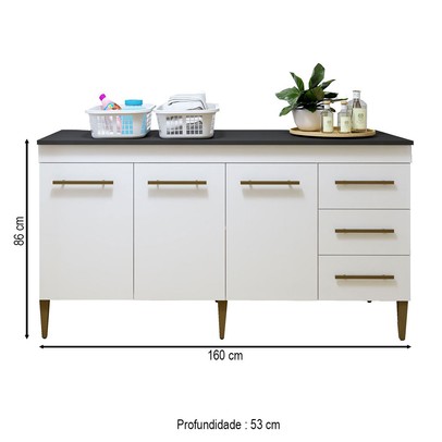 Armário Multiuso Nova Iguaçu 3 Portas 3 Gavetas Branco - Kaiki Móveis