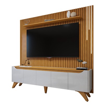 Rack com Painel para TV Até 75 Polegadas Grécia Paris 4 Portas 1 Gaveta com Led Off White/Naturalle - Mavaular