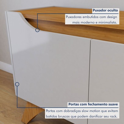 Rack com Painel para TV Até 75 Polegadas Grécia Paris 4 Portas 1 Gaveta com Led Off White/Naturalle - Mavaular