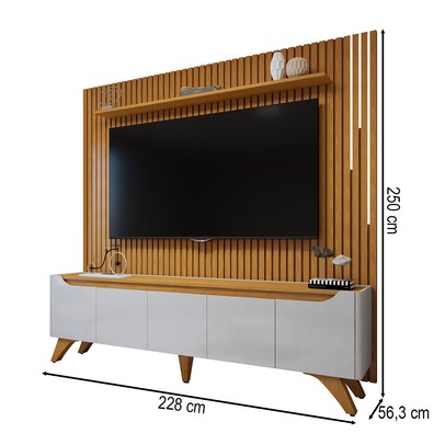 Rack com Painel para TV Até 75 Polegadas Grécia Paris 4 Portas 1 Gaveta com Led Off White/Naturalle - Mavaular