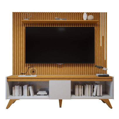 Rack com Painel para TV Até 75 Polegadas Grécia Paris 4 Portas 1 Gaveta com Led Off White/Naturalle - Mavaular