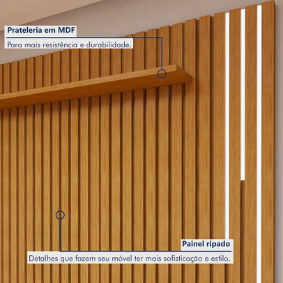 Rack com Painel para TV Até 75 Polegadas Grécia Paris 4 Portas 1 Gaveta com Led Off White/Naturalle - Mavaular