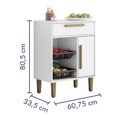 Armário de Cozinha 1 Porta 1 Gaveta com Fruteira Branco - Kaiki Móveis