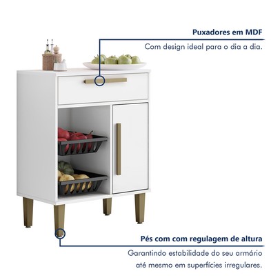 Armário de Cozinha 1 Porta 1 Gaveta com Fruteira Branco - Kaiki Móveis