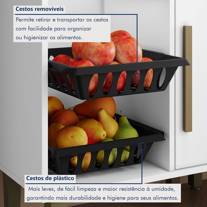 Armário de Cozinha 1 Porta 1 Gaveta com Fruteira Branco - Kaiki Móveis