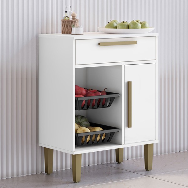 Armário de Cozinha 1 Porta 1 Gaveta com Fruteira Branco - Kaiki Móveis