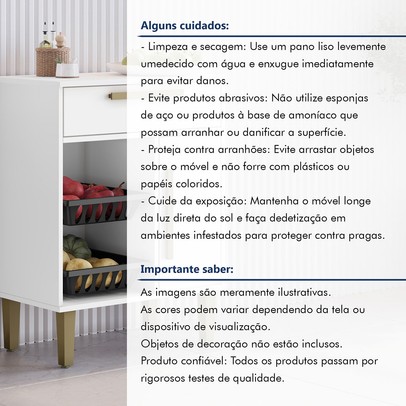 Armário de Cozinha 1 Porta 1 Gaveta com Fruteira Branco - Kaiki Móveis