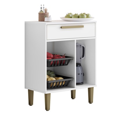 Armário de Cozinha 1 Porta 1 Gaveta com Fruteira Branco - Kaiki Móveis