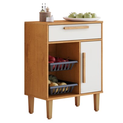 Armário de Cozinha 1 Porta 1 Gaveta com Fruteira Nature/Off White - Kaiki Móveis