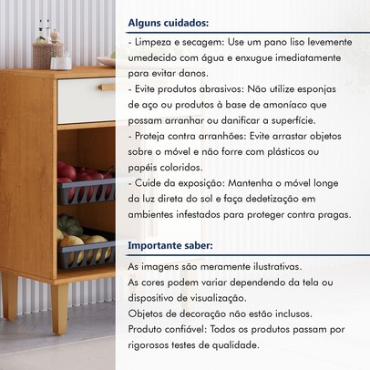 Armário de Cozinha 1 Porta 1 Gaveta com Fruteira Nature/Off White - Kaiki Móveis